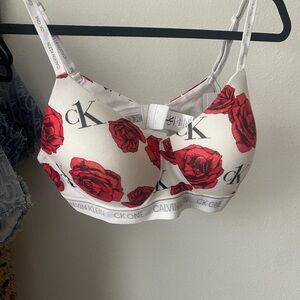 Calvin Klein White and Red Floral Bra
